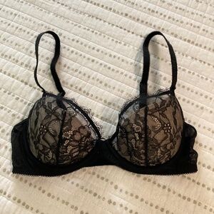 DKNY Black Lace Nude Illusion Bra Lingerie Feminine Sz 32C